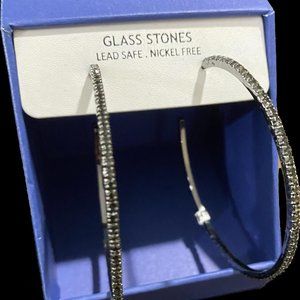 NEW IN BOX HOUSE OF HARLOW 1960 BLACK GLASS SILVER TONE EARRINGS